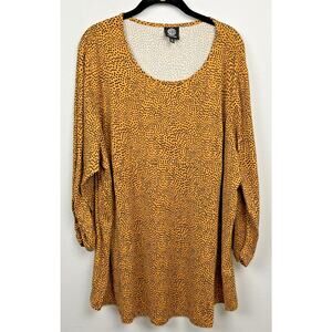 Bobeau Top Shirt Gold Polka Dot Round Neck 3/4 Sleeve Stretch Knit Women Size 3X